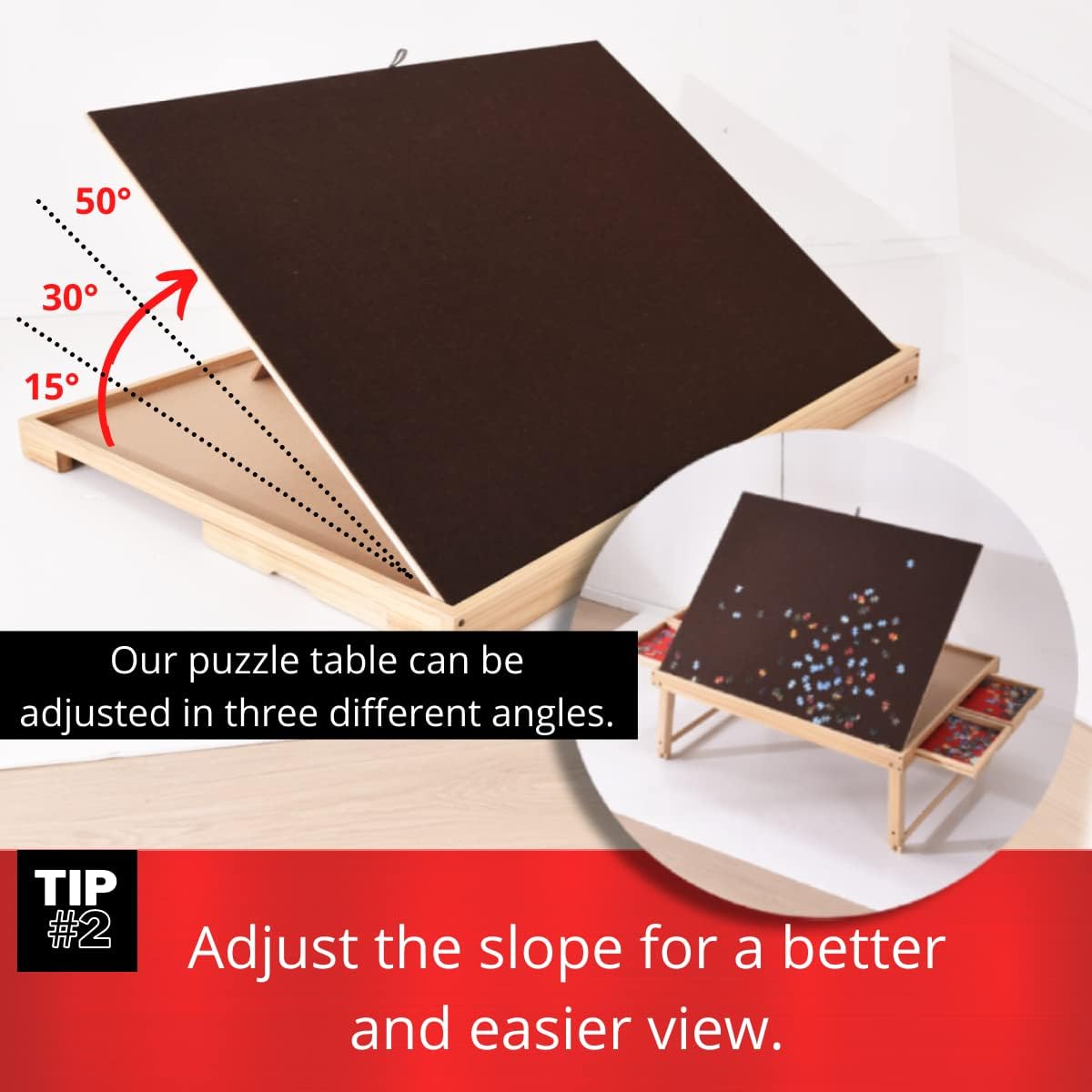 Large Wooden Puzzle Table Fits 1500 Pieces, Portable Jigsaw Puzzle Board with Four Non Slip Drawers, Adjustable and Foldable Legs, Protective Rubber Mat Cover – by AGREATLIFE - Image 4