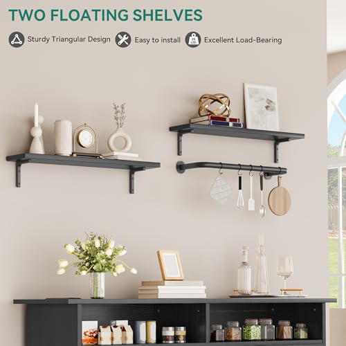 YITAHOME Buffet Cabinet, 47 Farmhouse Coffee Bar with Power Outlet, Floating Shelves, Multi-Functional Storage Sideboard Cabinet for Kitchen and Living Room (Rustic Brown) - Image 15