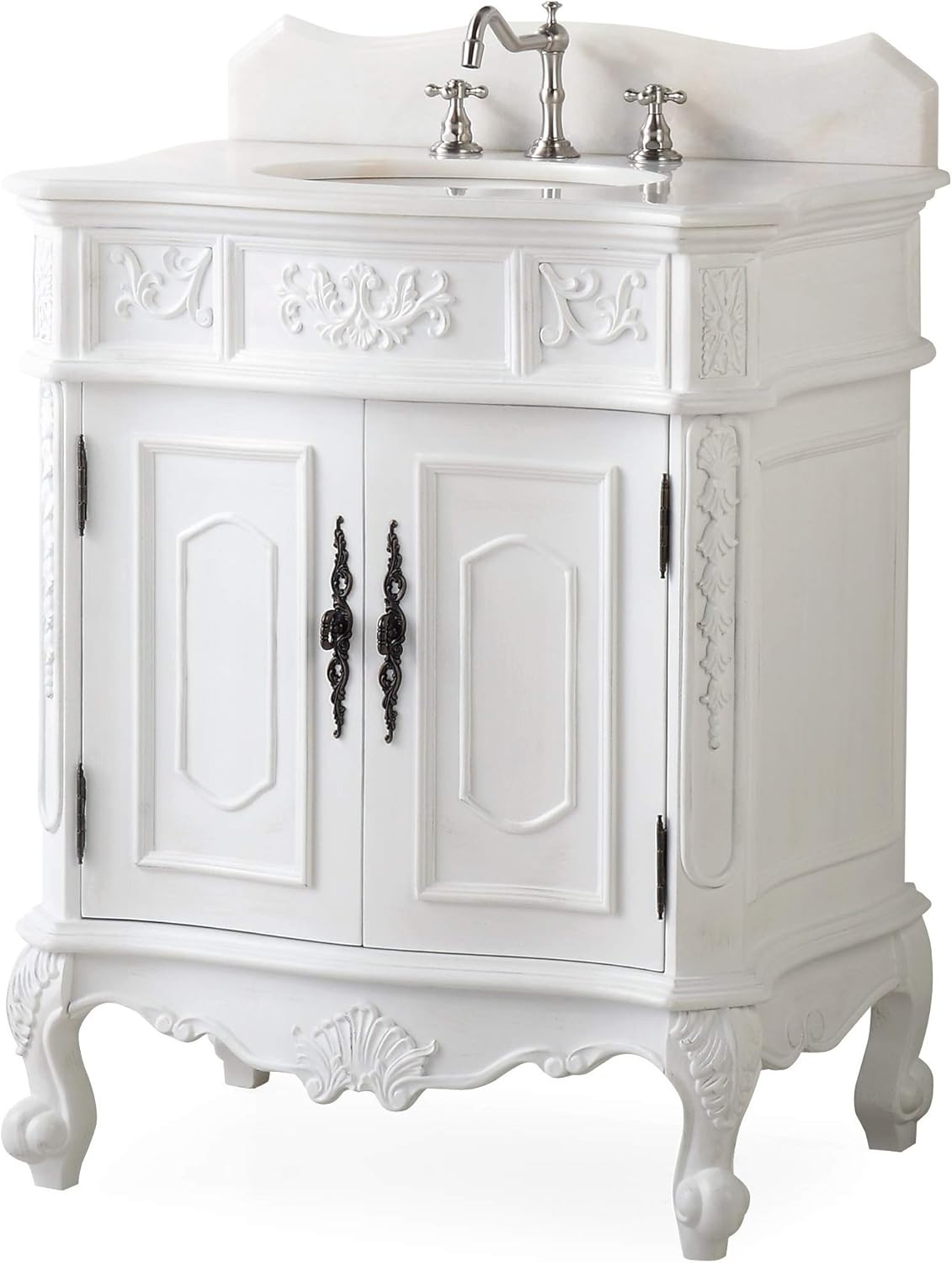 30.75 Ellenton Antique Style White Bathroom Sink Vanity & Mirror Set HF-080W-AW-BS-MIR - Image 8