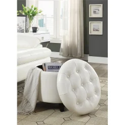 Alternative view of Pemberly Row Modern Round Ottoman in Ivory Faux Leather Fabric
