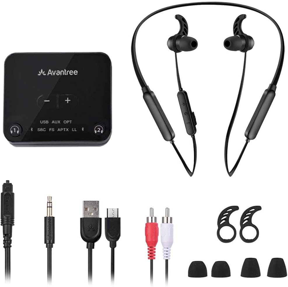 Avantree HT4186 Wireless Headphones Earbuds for TV Watching, Neckband Earphones Set w/Bluetooth Transmitter for Optical Digital Audio, RCA, 3.5mm Aux Ported TVs, Plug & Play, No Audio Delay - Image 7