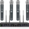 Wireless Microphone System, Phenyx Pro Quad Channel Cordless Mic Set with Metal Handheld Mics, 4×40 Channels, Auto Scan, Long Distance 328ft, Ideal for DJ, Church, Outdoor Events (PTU-7000A)