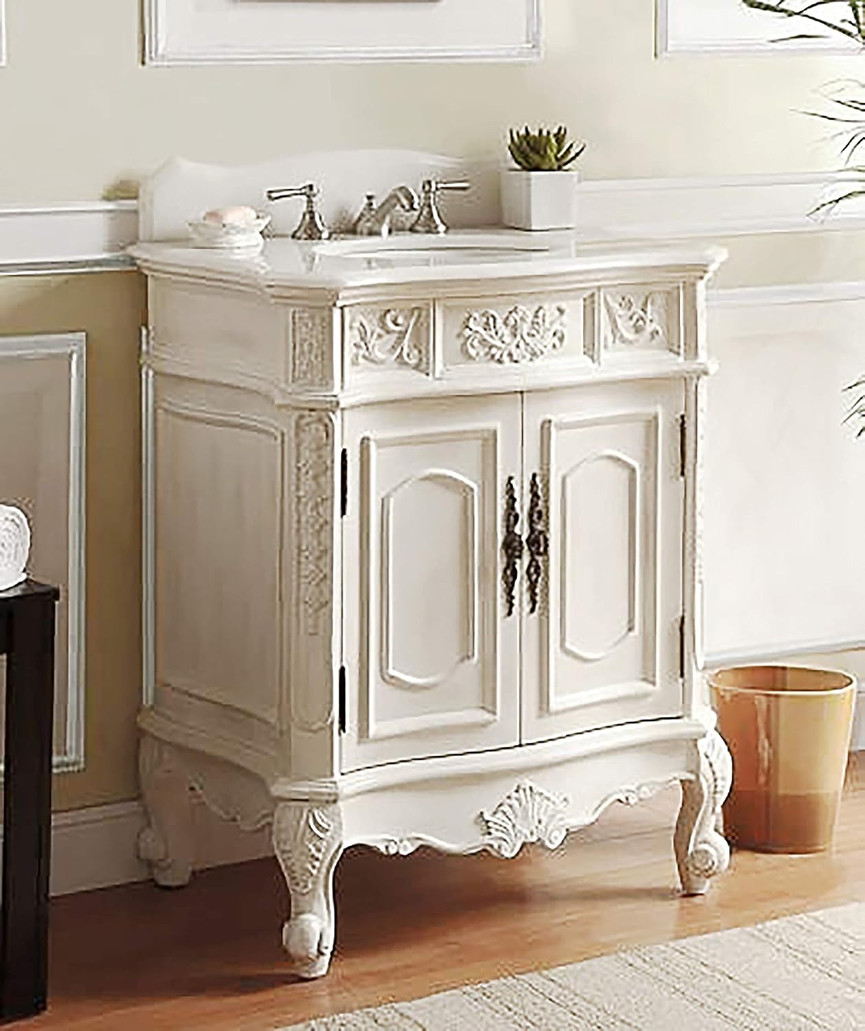 30.75 Ellenton Antique Style White Bathroom Sink Vanity & Mirror Set HF-080W-AW-BS-MIR - Image 2