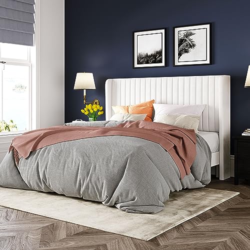 Allewie Queen Size Velvet Bed Frame/Vertical Channel Tufted Wingback Headboard/Upholstered Platform Bed/Strong Wooden Slats/No Box Spring Needed/Easy Assembly/Black - Image 23
