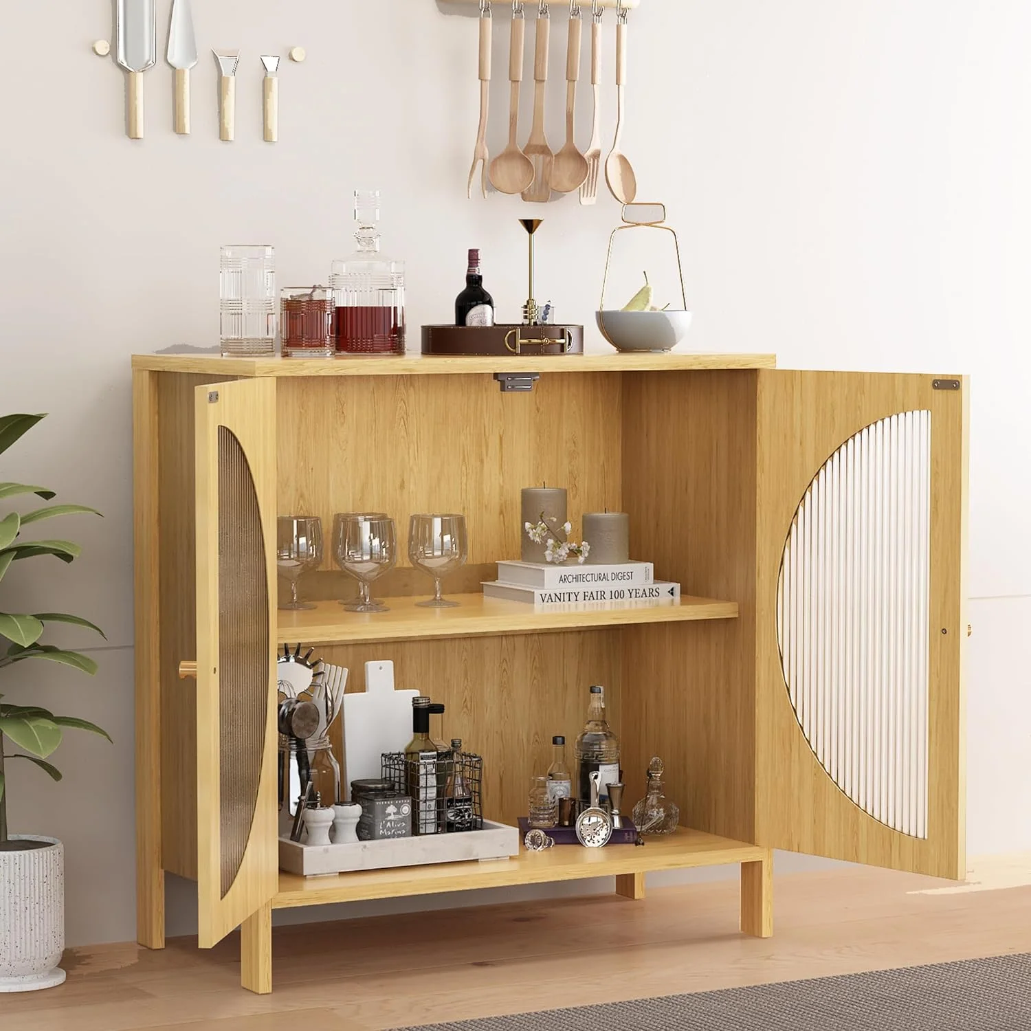 QCAI Sideboard Cabinet,Buffet Cabinet with Storage, Accent Storage Cabinet with Glass Doors, Cupboard Console Table for Living Room, Hallway, Dining Room, Entryway, 31.5X 15.7X 31.5 Inches - Image 6