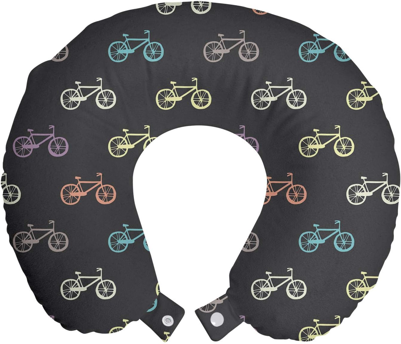 Ambesonne Bicycle Travel Pillow Neck Rest, Biking Theme Cycling Outdoors Travelling Colorful and Retro on a Dark Background, Memory Foam Traveling Accessory for Airplane and Car, 12, Multicolor