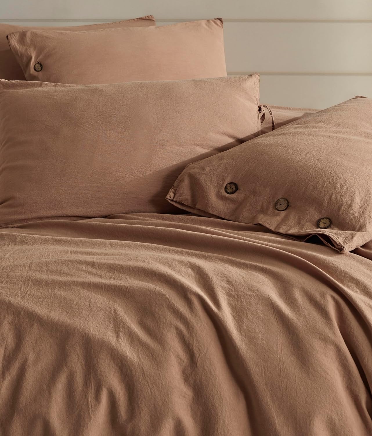 Monarch Duvet Cover Set Coffee with Milk 100% Washed Cotton Linen Super Soft Comfortable Chic Lightweight 5 Piece Set 2 Pillow Sham 2 Pillow Case 1 Quilt Cover Home Bedding Set King Size US - Image 2