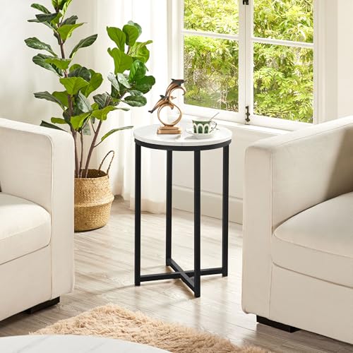 Yaheetech Faux Marble Side Table, 16in End Table Modern Accent Sofa Table w/X-Based, Round Tabletop, Sturdy Metal Legs for Living Room, Black - Image 20