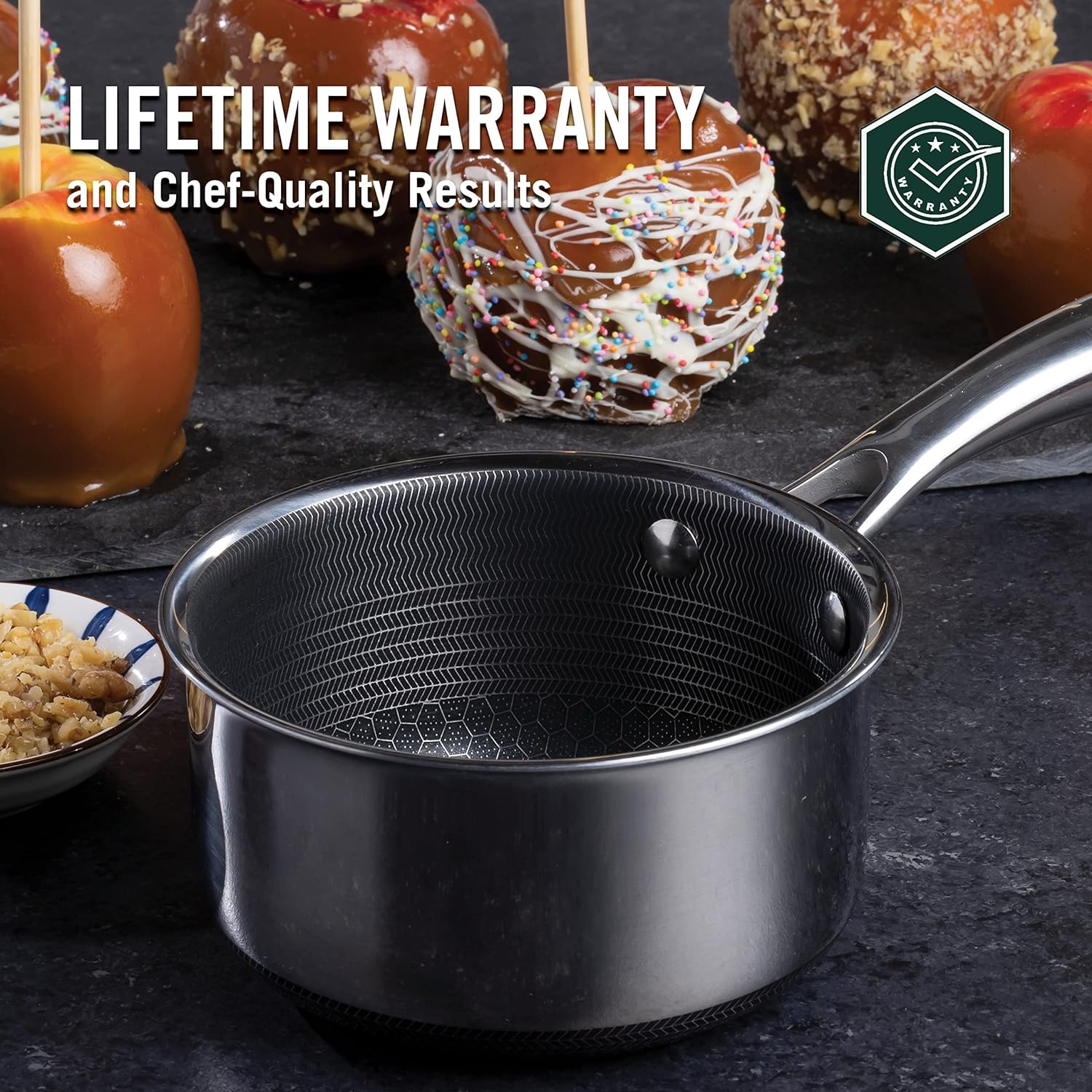 HexClad 1 Quart Hybrid Pot with Glass Lid – Non Stick Saucepan, Easy to Clean, Dishwasher & Oven Safe – Perfect for Making Sauces, Reheating Soups, Stocks, Cooking Grains - Image 3