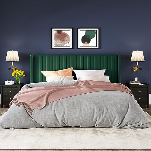Allewie Queen Size Velvet Bed Frame/Vertical Channel Tufted Wingback Headboard/Upholstered Platform Bed/Strong Wooden Slats/No Box Spring Needed/Easy Assembly/Black - Image 60