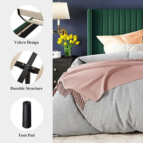 Allewie Queen Size Velvet Bed Frame/Vertical Channel Tufted Wingback Headboard/Upholstered Platform Bed/Strong Wooden Slats/No Box Spring Needed/Easy Assembly/Black - Image 9