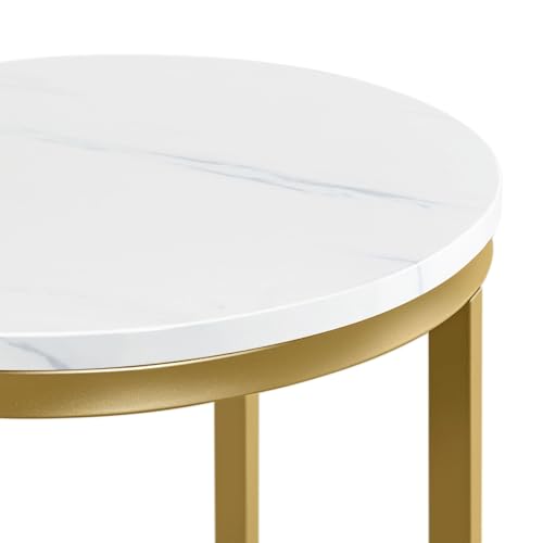 Yaheetech Faux Marble Side Table, 16in End Table Modern Accent Sofa Table w/X-Based, Round Tabletop, Sturdy Metal Legs for Living Room, Black - Image 9