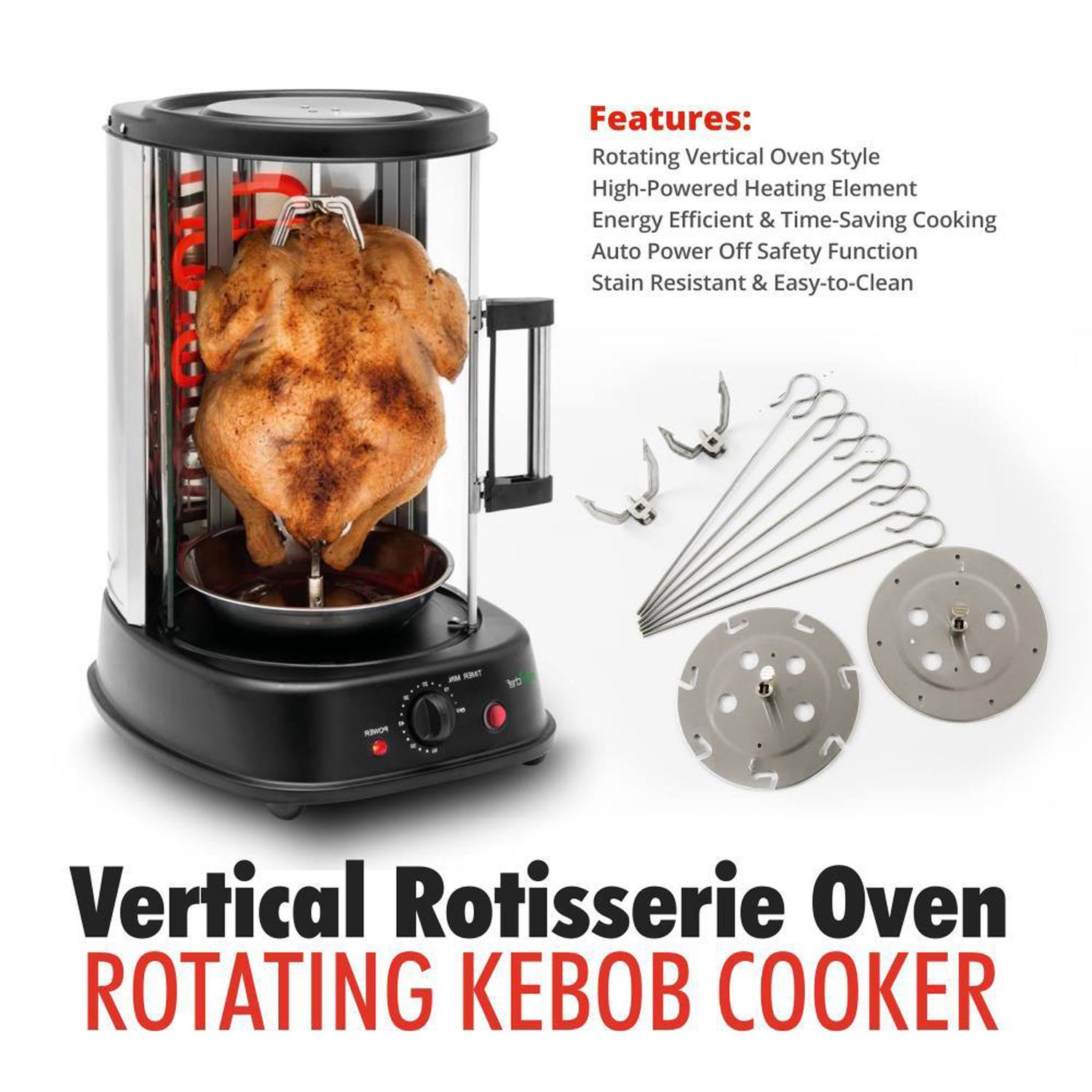 Nutrichef Vertical Rotisserie Oven – Rotating Kebob Cooker, Black - Image 3