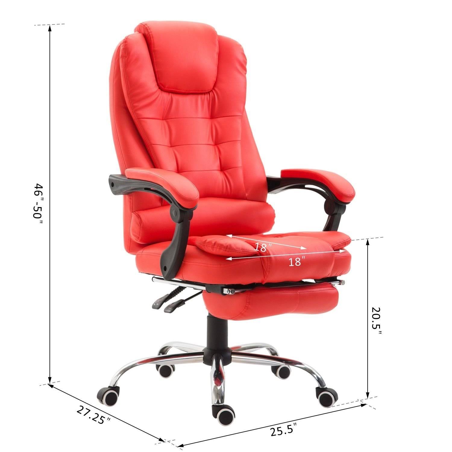 HOMCOM Reclining PU Leather Executive Home Office Chair with Footrest – Red - Image 3