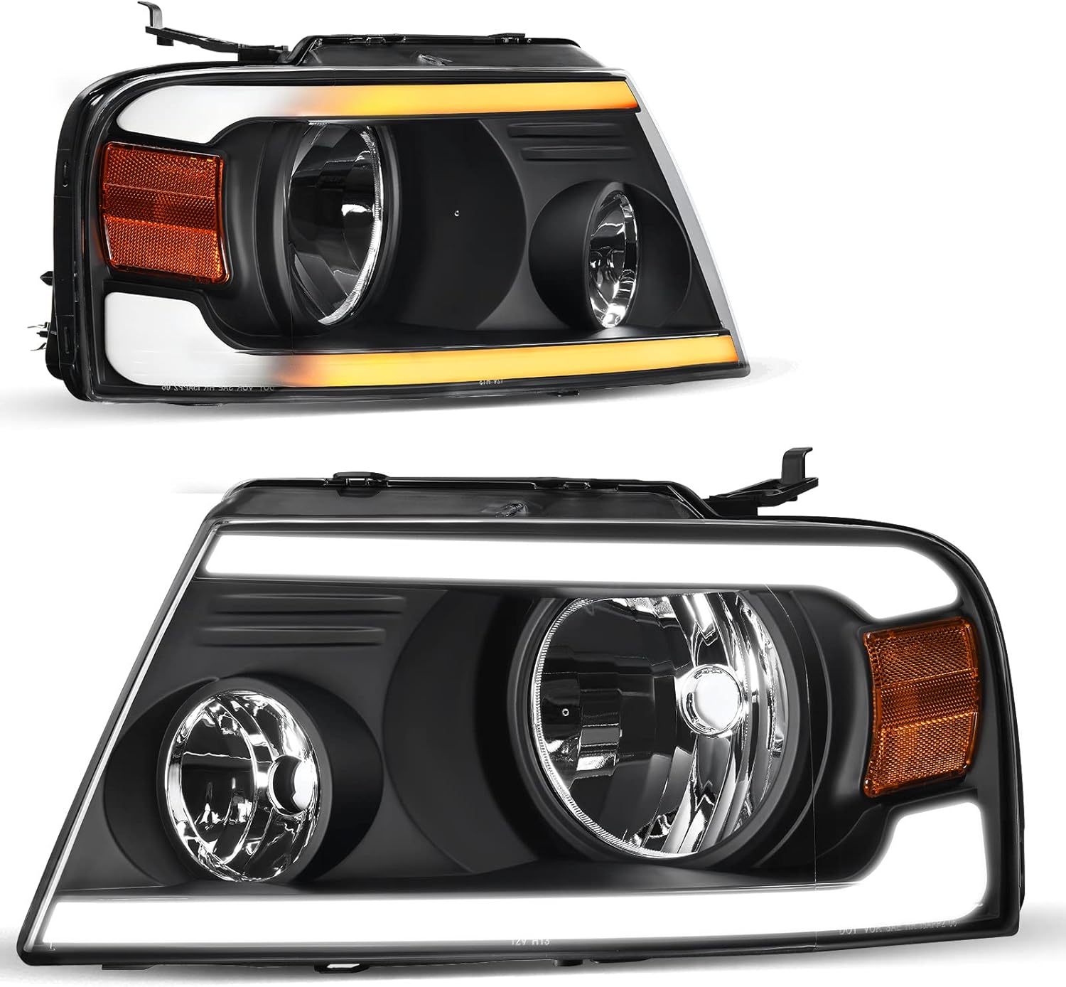 AUTOSAVER88 Switchback LED Tube Headlights Assembly Compatible with 2004 2005 2006 2007 2008 Ford F150 F-150 DRL Headlamp Replacement Pair with Amber Reflector - Image 8