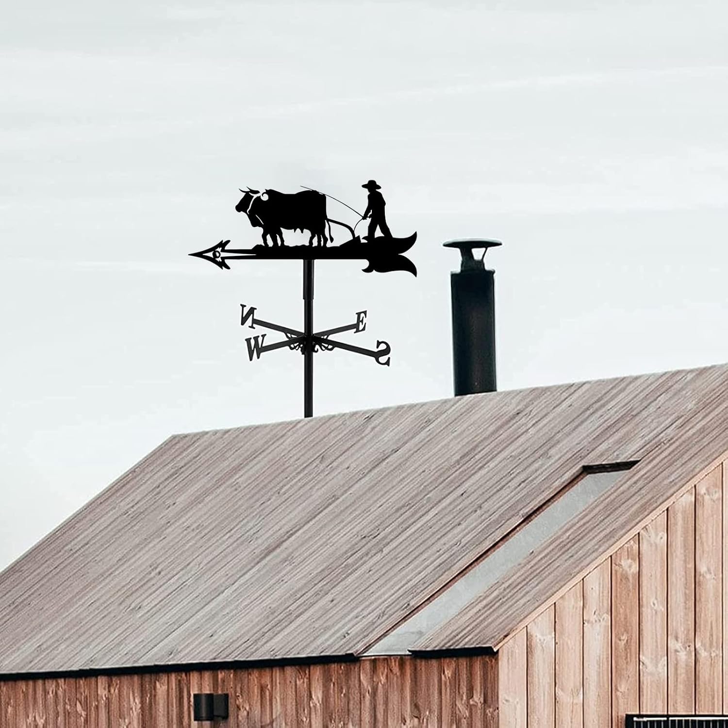 Decorative Wind Vane, Metal Weathervane with Roof Mount Retro Farmer Farmland Shape Weather Vane Garden Creative Home Decor Ornament Weathercock Wind Direction Indicator for Farm Yard - Image 7