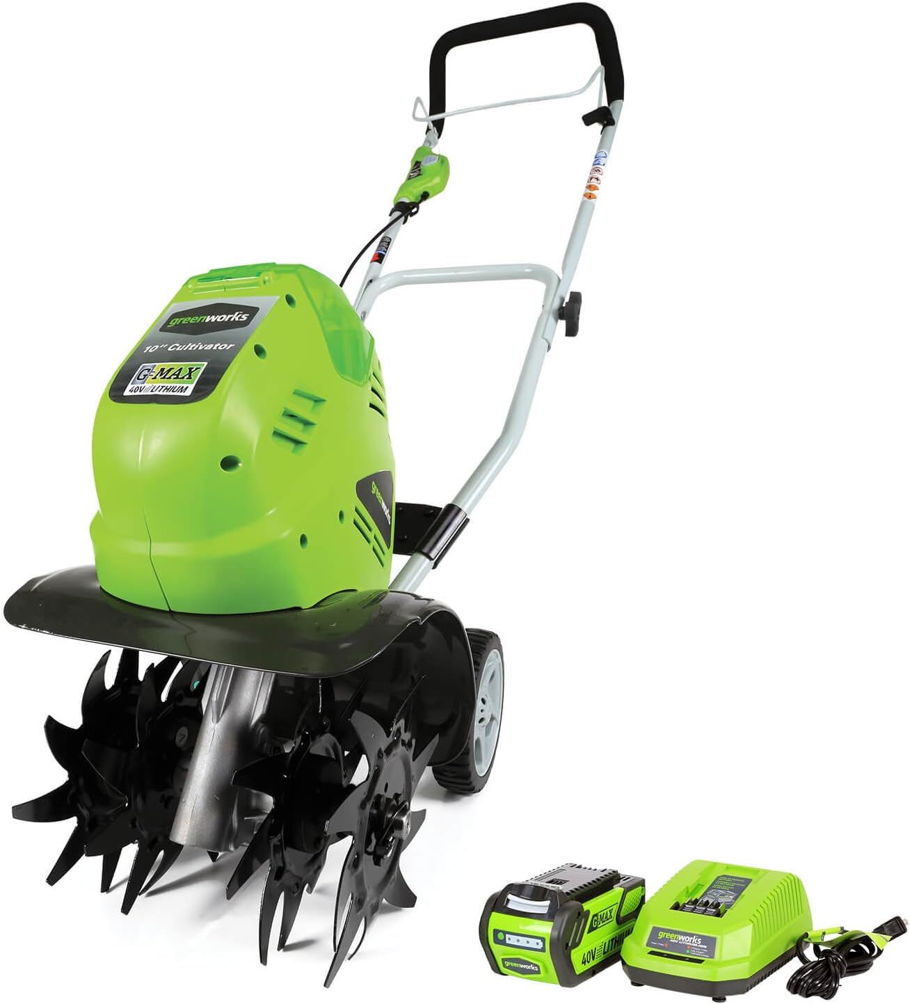 Greenworks 40V 10 Cordless Tiller / Cultivator, 4.0Ah Battery and Charger Included