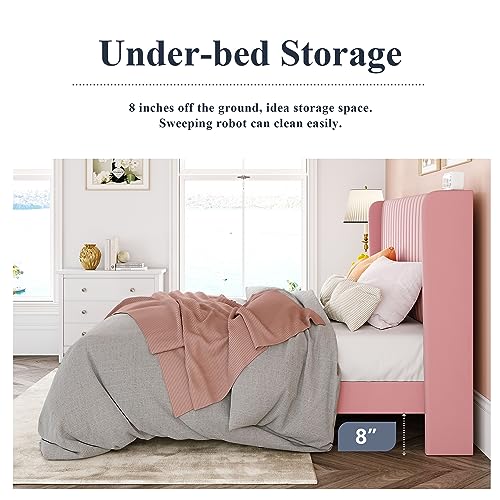 Allewie Queen Size Velvet Bed Frame/Vertical Channel Tufted Wingback Headboard/Upholstered Platform Bed/Strong Wooden Slats/No Box Spring Needed/Easy Assembly/Black - Image 44