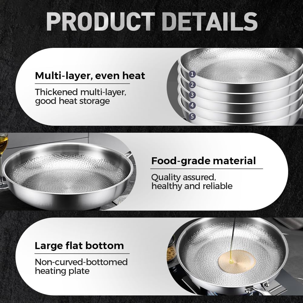 Titanium Hammered Pan Pro with Lid, 2025 New Multifunctional Ultra-Durable Scratch-Resistant Non Stick, 12 Pure Titaniums Pro Pans for Cook, Titanium Frying Pan for All Stovetops (11.81in, With Lid) - Image 5