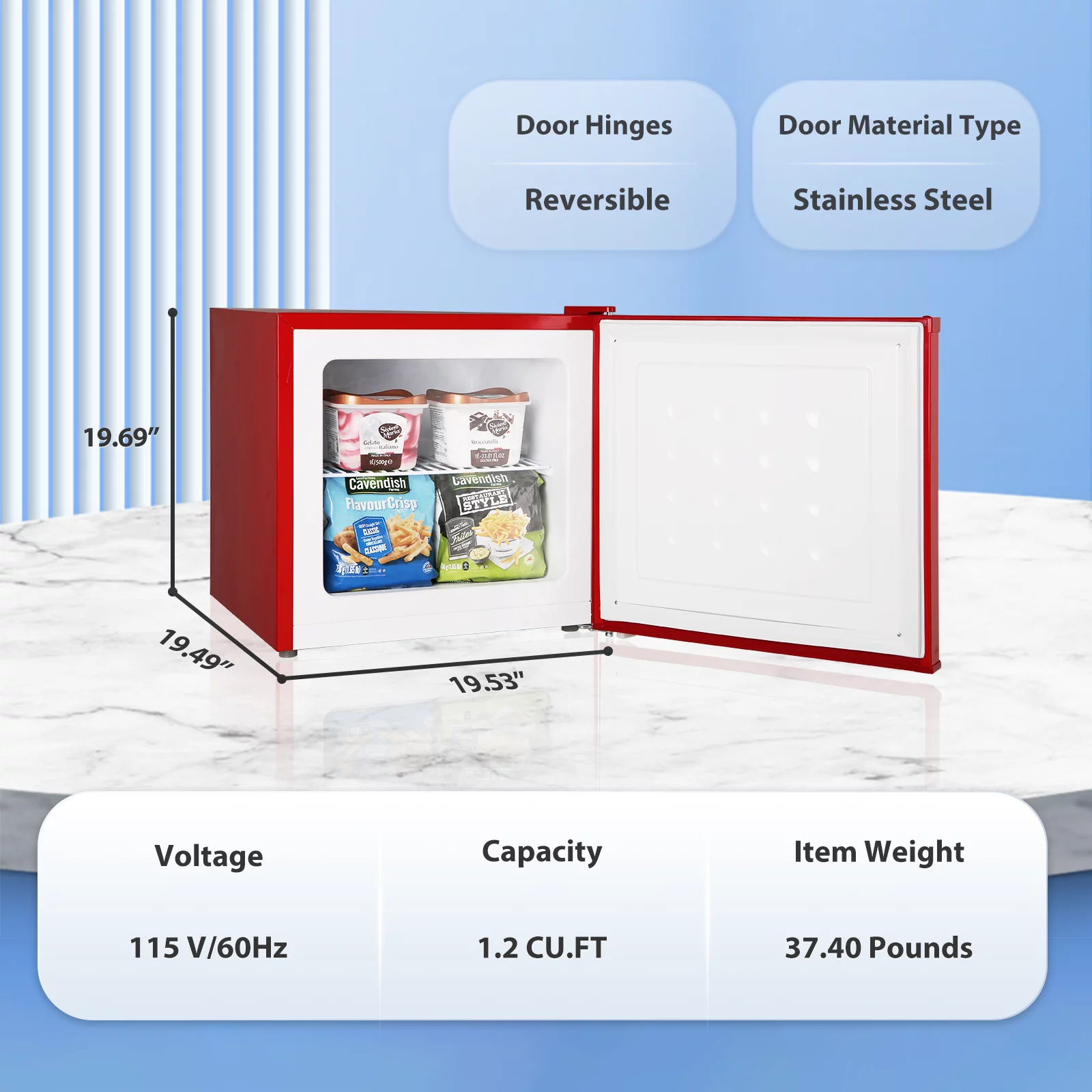Auseo Mini Upright Freezer Compact Refrigerators??1.2Cu.ft Small Stand up Freezer for Home Office, Red - Image 6