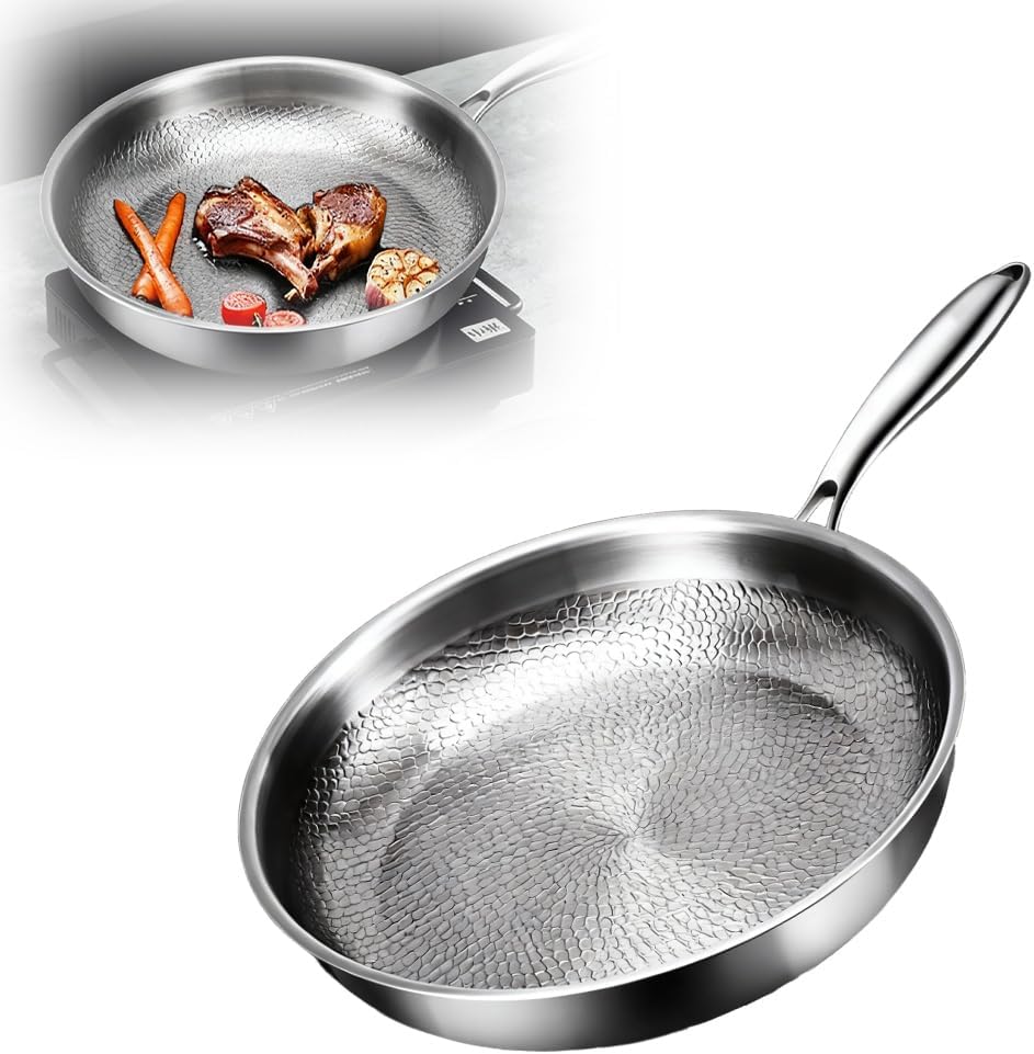 Titanium Hammered Pan Pro with Lid, 2025 New Multifunctional Ultra-Durable Scratch-Resistant Non Stick, 12 Pure Titaniums Pro Pans for Cook, Titanium Frying Pan for All Stovetops (11.81in, With Lid) - Image 6