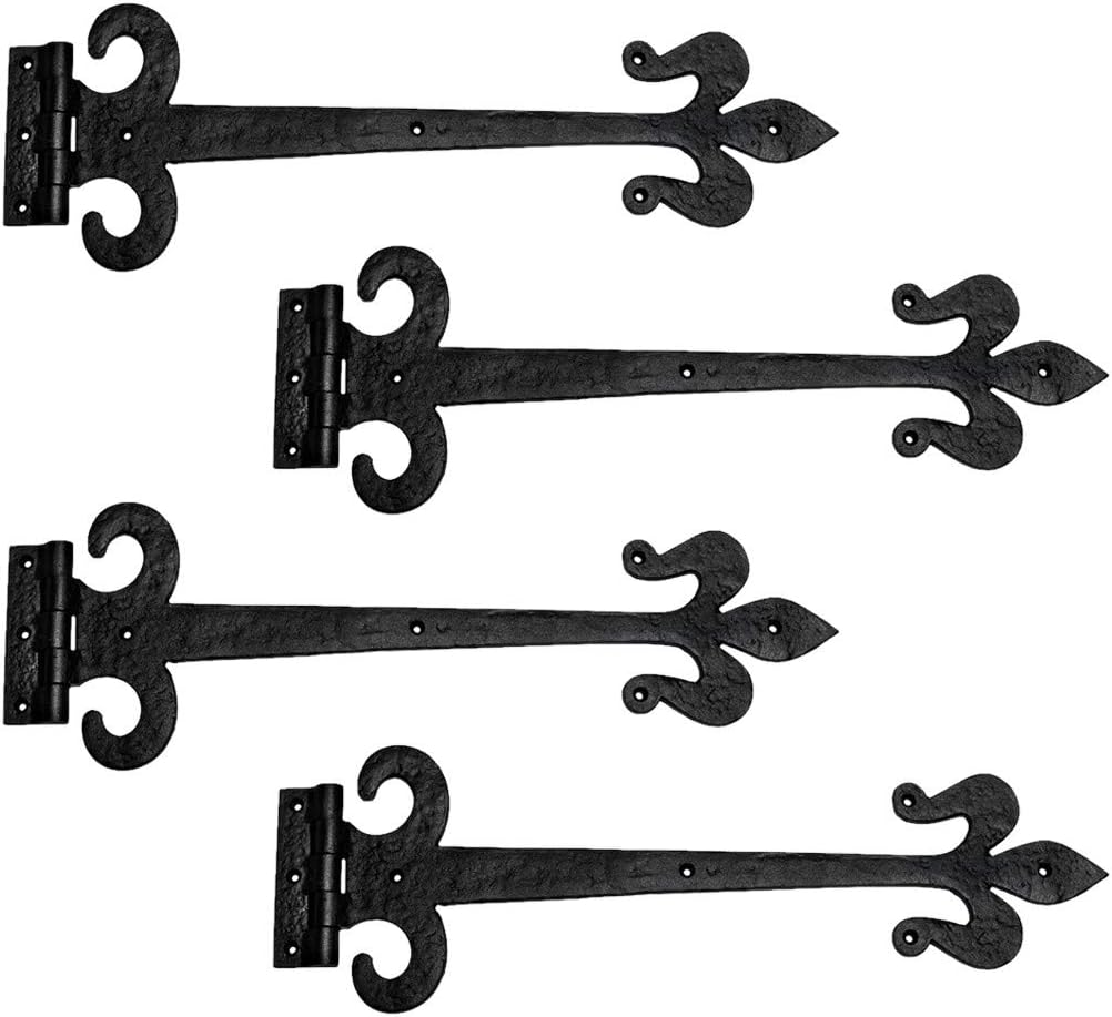 Renovators Supply Manufacturing Black Wrought Iron Door Strap Hinge 18 Long Antique Fleur De Lis Style Rust Resistant Flush Mount Door Hinges for Cabinet Or Barn Doors with Hardware Pack of 2 - Image 10