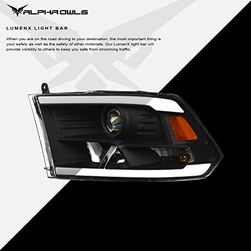 Alpha Owls 8710401 Crystal Headlights With Switchback Sequential LED Light Bar & Startup Light – Black Amber Fits 2009-2018 Dodge Ram 1500 2500 3500/2019-2023 Classic Halogen Models - Image 44