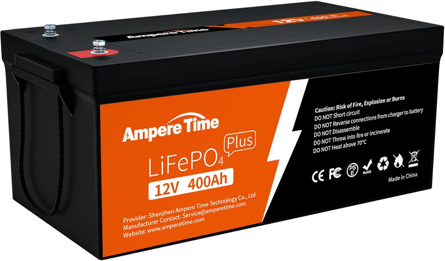 Ampere Time 12V 400Ah Deep Cycle LiFePO4 Battery Pack, with Built-in 250A BMS, Longer Runtime with 5.12kWh, 4000+ Cycle, Perfect for Solar System, RV, Backup Power, Off-Grid and Marine Applications. Pack of 2