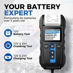 Alternative view of Car Battery Tester 12V 24V 100-2000CCA Lead-Acid Battery, TOPDON BT300P Alternator Tester, Load Tester, with Built-in Printer, Spark Free Metal Clamps, Automatic Reverse Polarity Protection