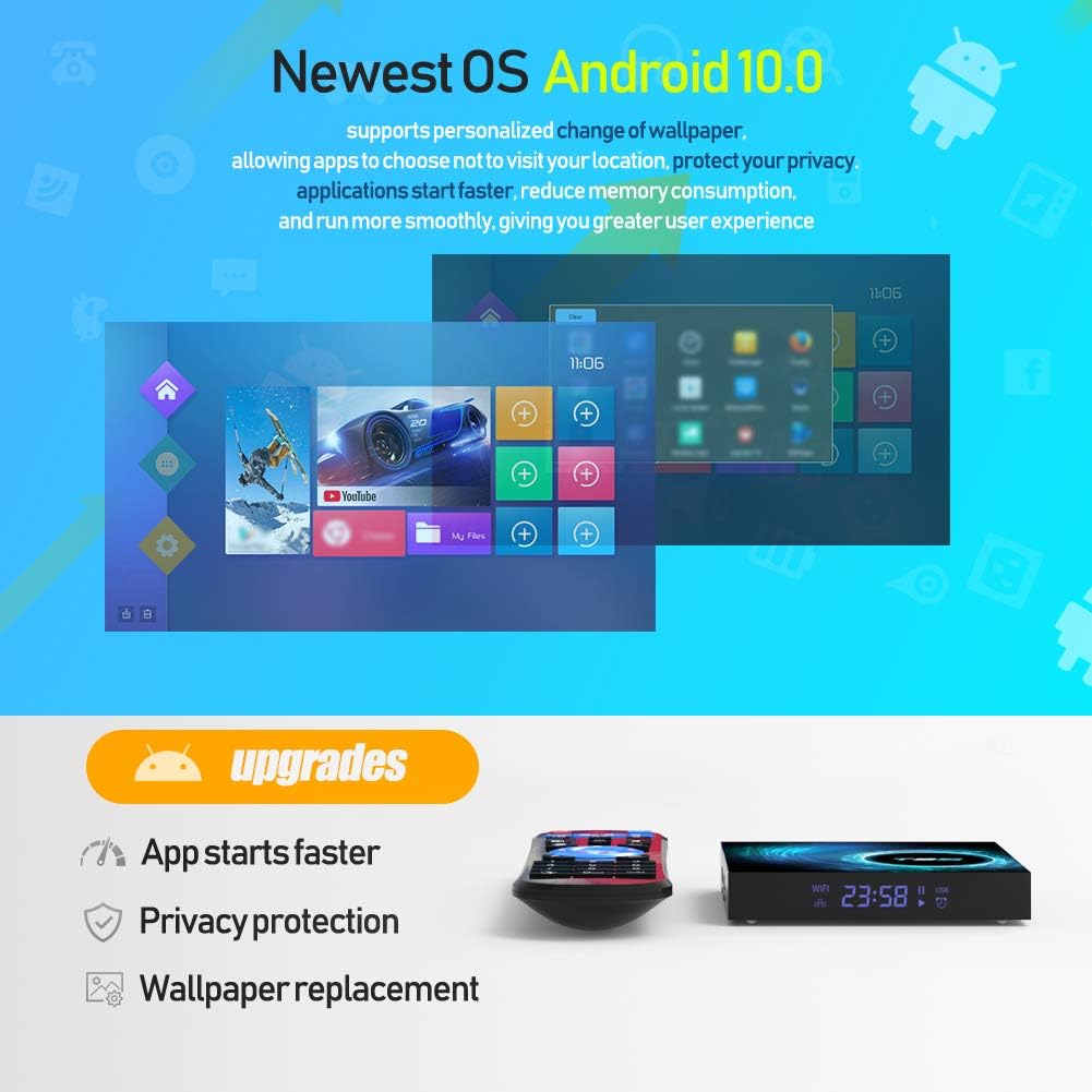 Android 10.0 TV Box, T95 4GB RAM 64 ROM Allwinner H616 Quad-Core 64-bit ARM Cortex-A53 Android Box with 2.4G/5G Dual WiFi 10/100M Ethernet, Support H.265/3D/6K Ultra HD/BT 5.0/HDMI 2.0 Smart TV Box - Image 3