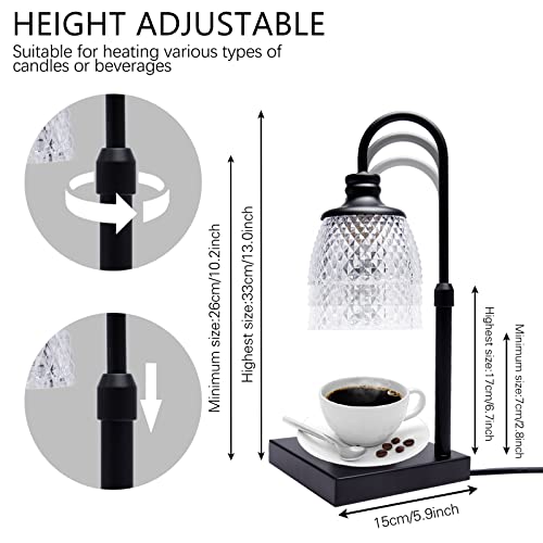 Candle Warmer Lamp, Auto Shut Off with Timer Control, Brightness Heat Level Control with Dimmable Switch, Height Adjustable Top-Down Candle Melting with 2 Bulbs(Black) - Image 3
