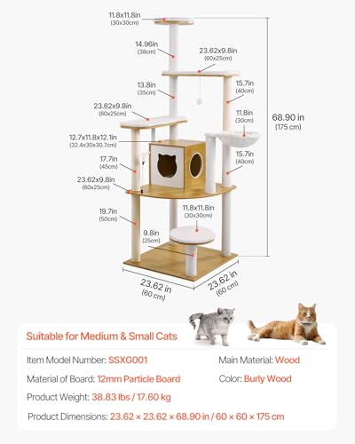 VEVOR Large Cat Tree with Litter Box Enclosure, 55.12 inches Tall, 2-in-1 Cat Tower, Multi-Level Cat Condo Furniture with Perches, Sisal Scratching Posts, Hammock, Big Kittens House for Indoor Cats - Image 16